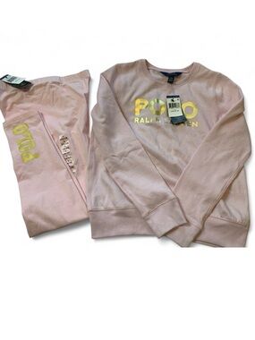 Polo by Ralph Lauren Girls' Pale Pink Sweatshirt & Joggers with Gold Logo